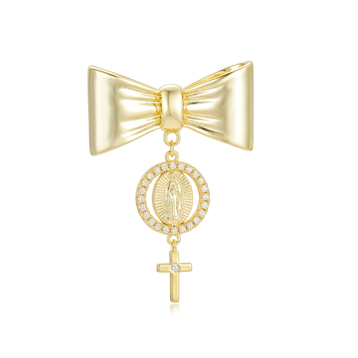 Pin Moño con Virgen de Guadalupe y Cruz